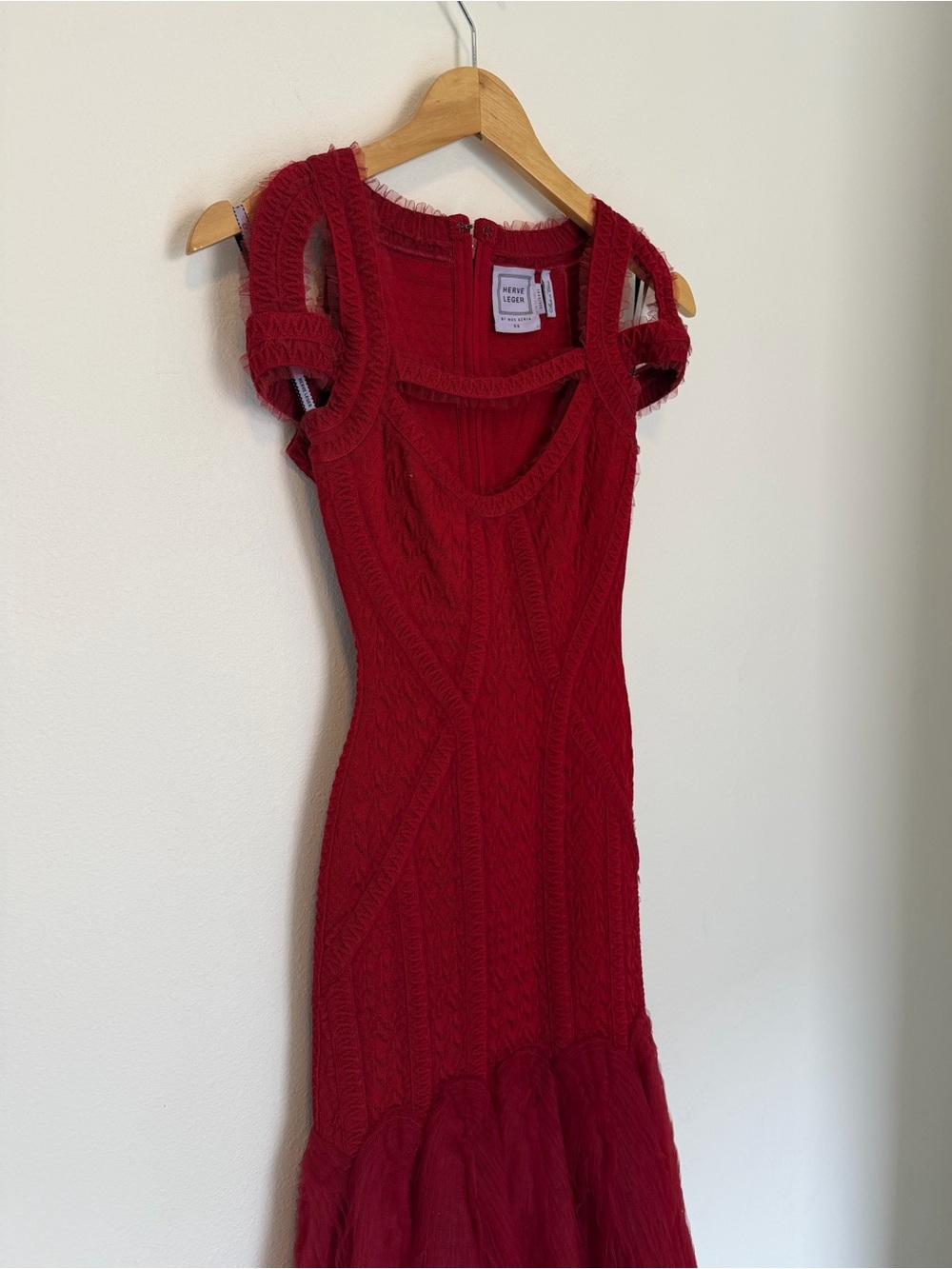 Herve Leger by Max Azria Red Bandage Mesh Cutout Midi Dress XS - Picture 6 of 11